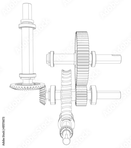 Reducer consisting of gears, bearings and shafts. Vector