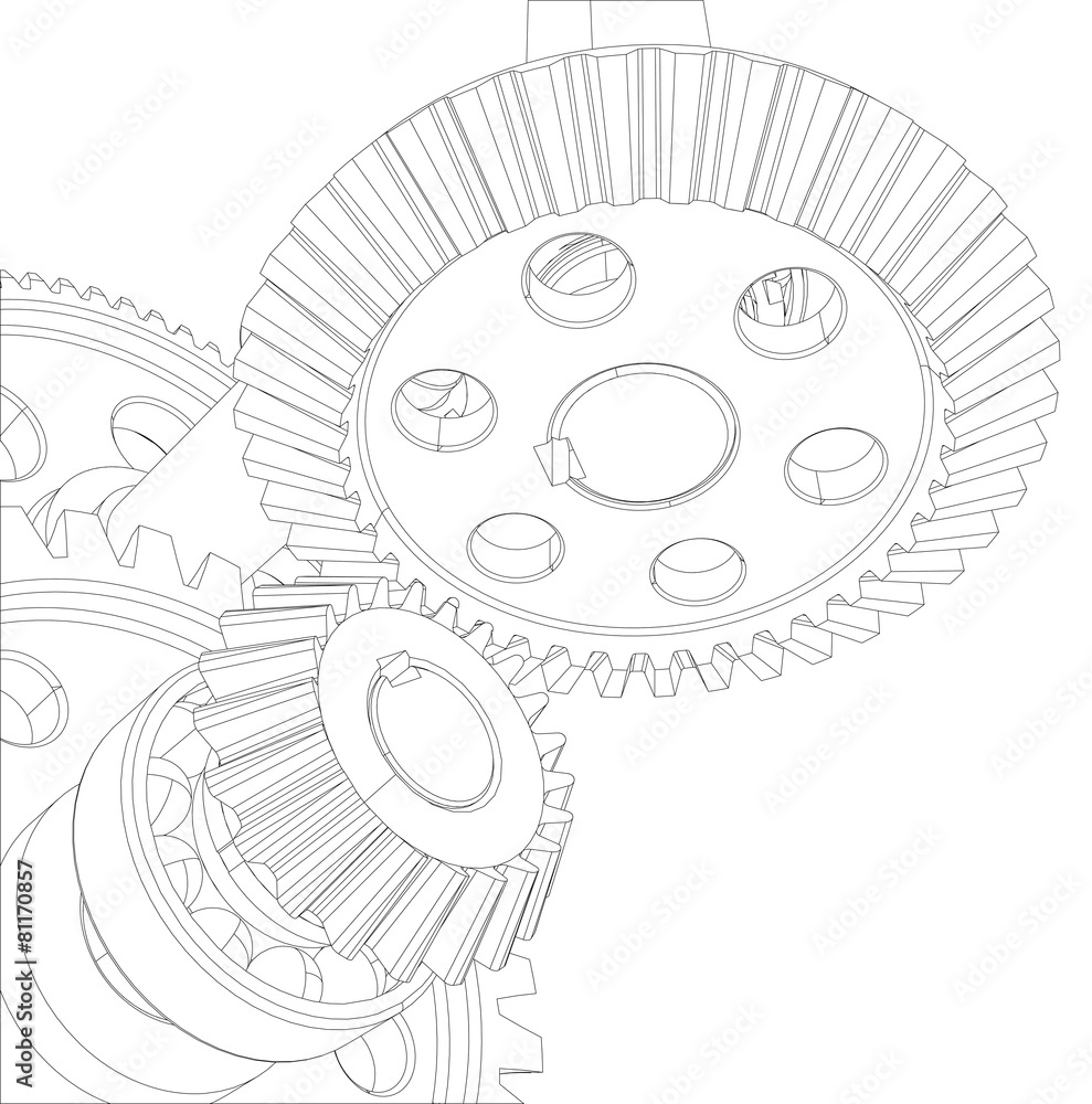 Fototapeta Gears with bearings and shafts. Close-up. Vector