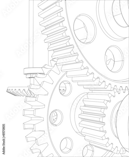 Reducer consisting of gears, bearings and shafts. Close-up