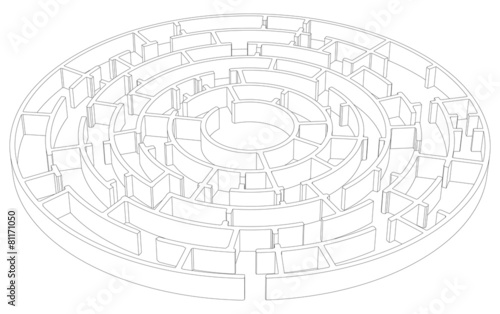 Wire-frame round tangled maze. Vector