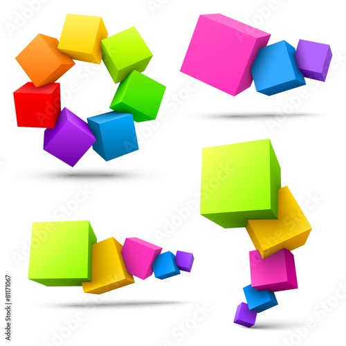 Set of colorful cubes 3D