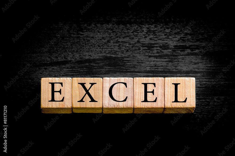 Word EXCEL isolated on black background with copy space