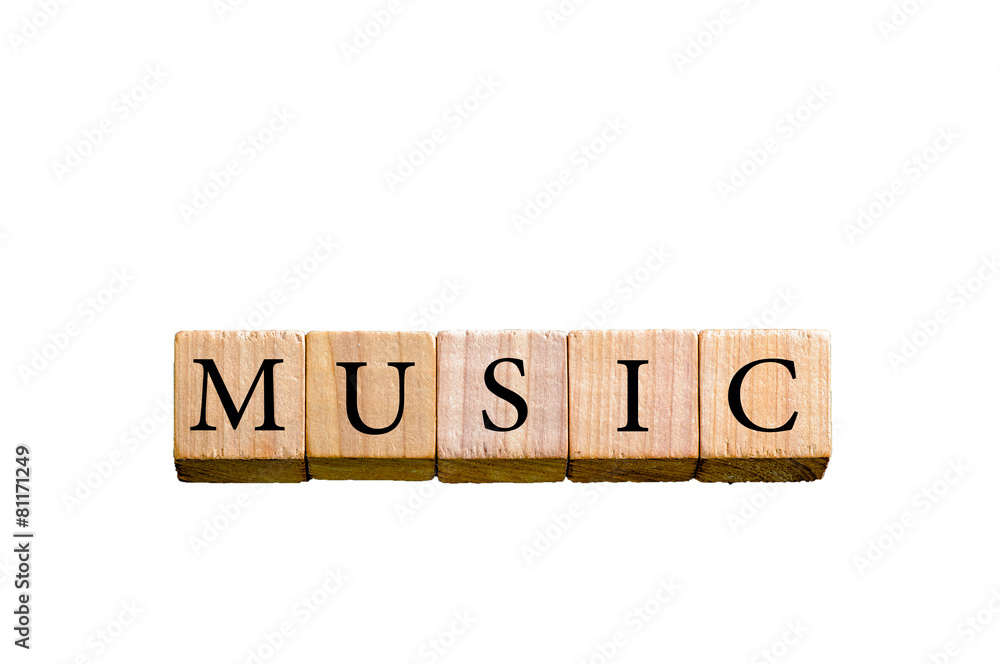 Word MUSIC isolated on white background with copy space Word MUSIC isolated on white background with copy space