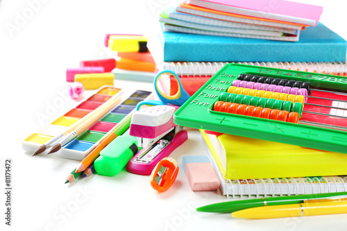 Bright school stationery, isolated on white