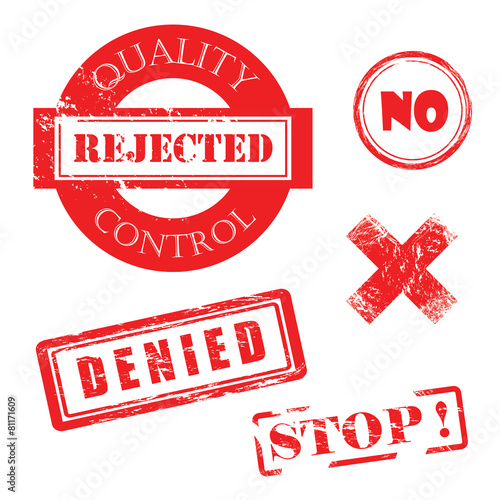 Rejected, Denied, Stop, X, Quality Control DIstressed Red Stamps