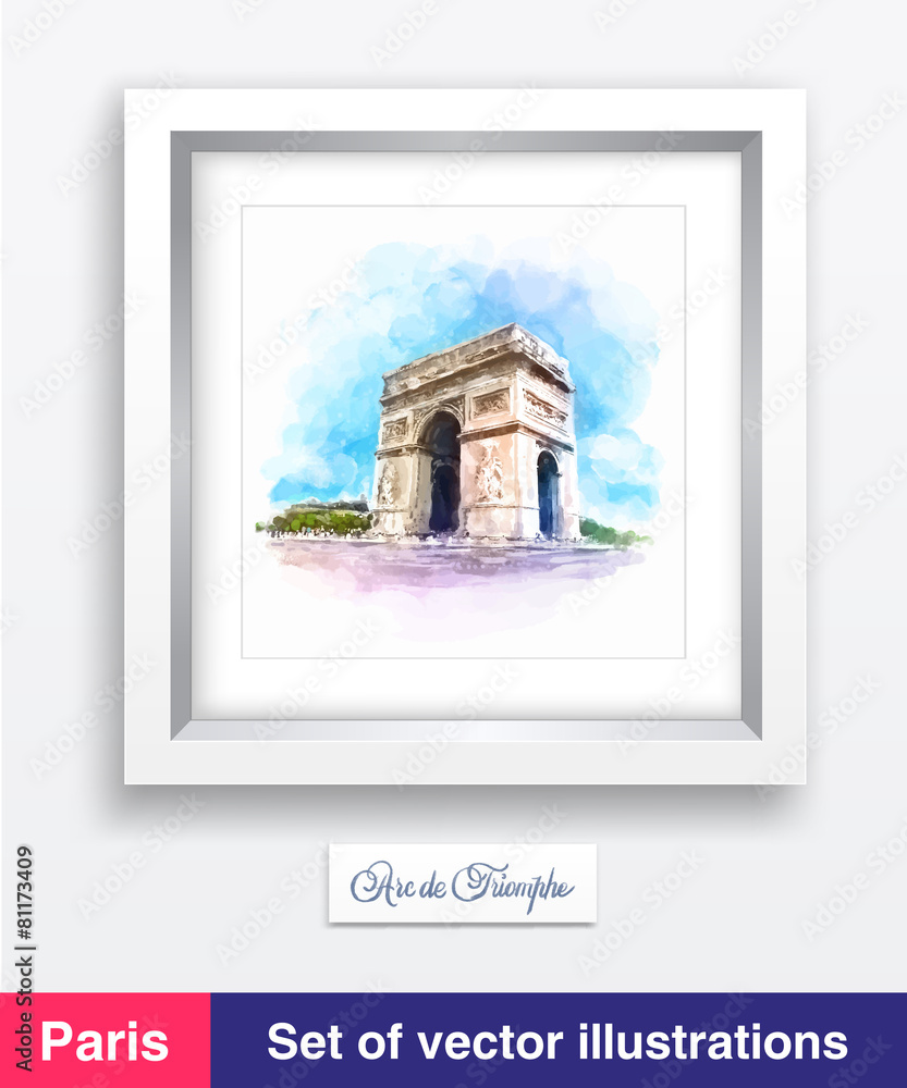 Fototapeta premium Famous Arc de Triomphe in Paris, France. Vector illustration