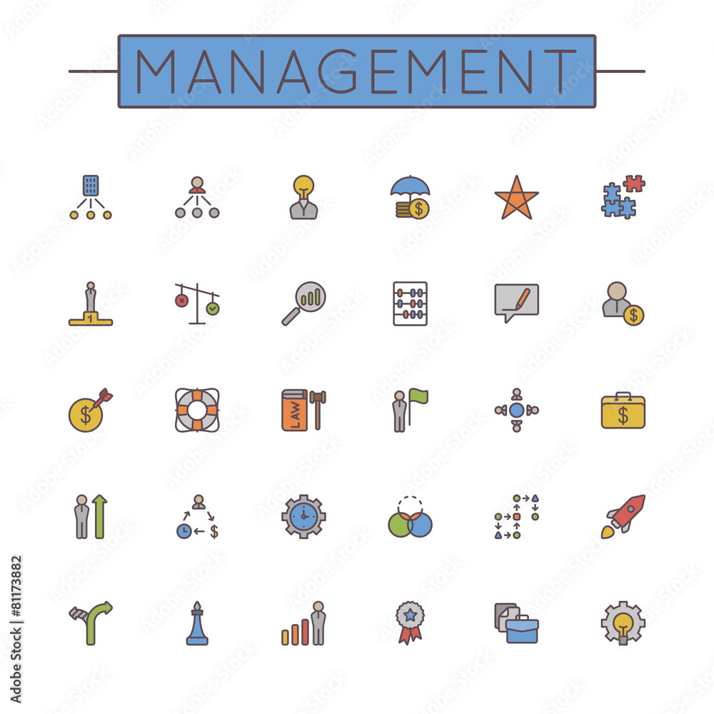 Fototapeta premium Vector Colored Management Line Icons