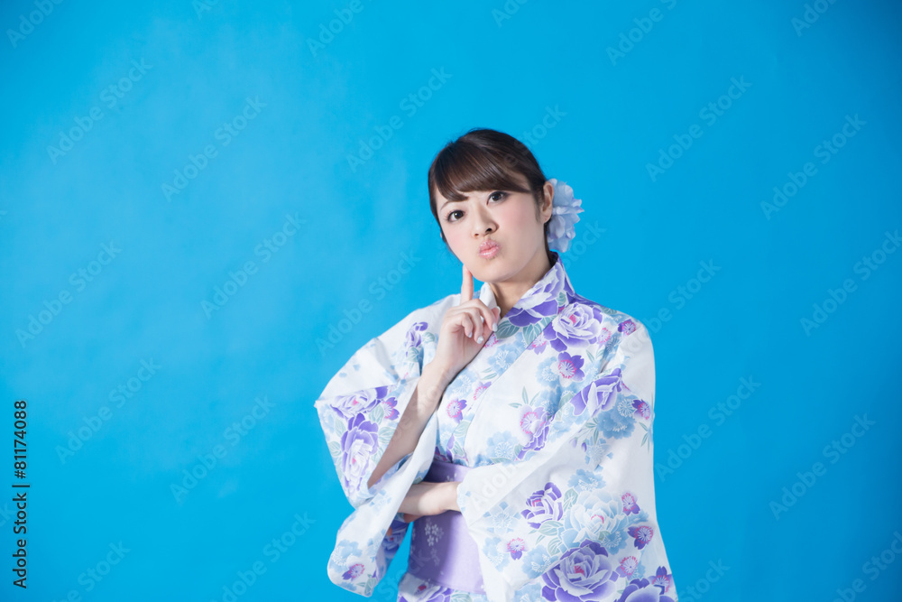 浴衣ポートレート(ブルーバック)