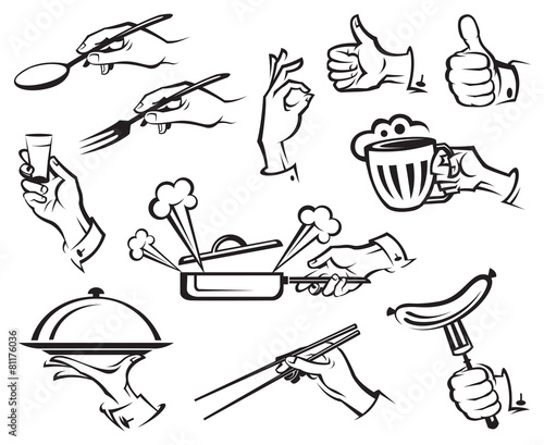 set of monochrome images with food and hands