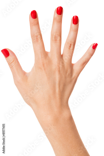 Woman with beautiful manicured red fingernails Fototapeta