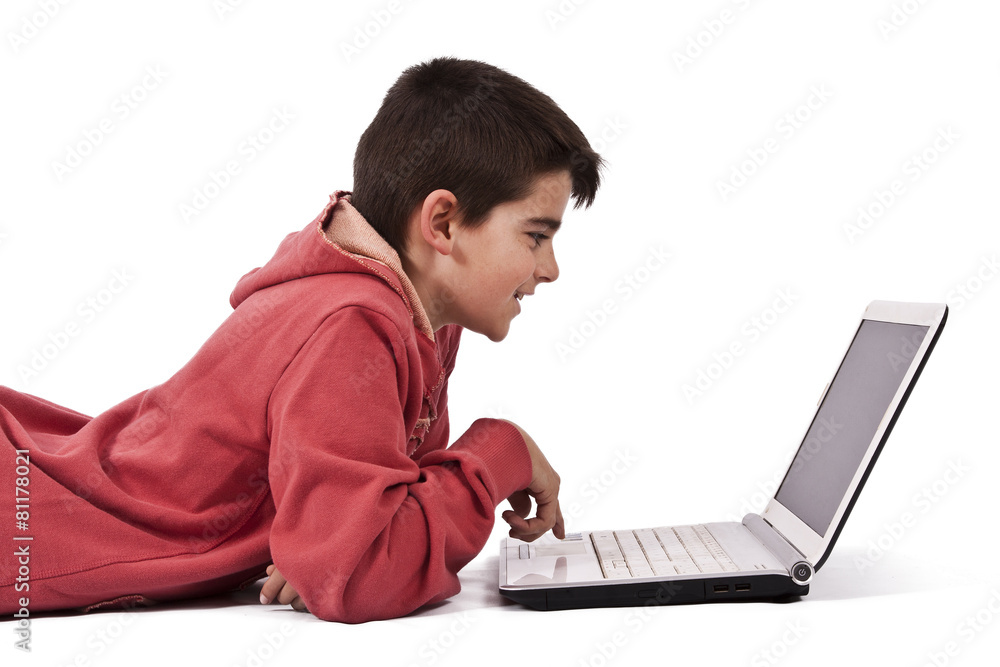 child with computer isolated on white child with computer isolated on white