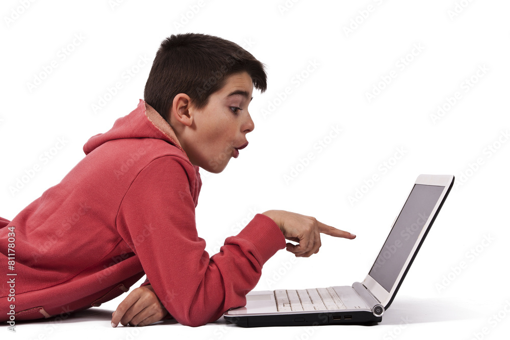 child with computer isolated on white child with computer isolated on white