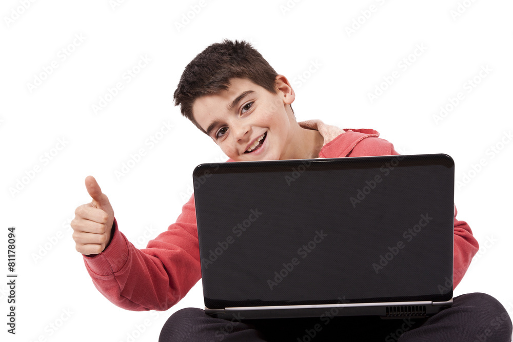 child with computer isolated on white child with computer isolated on white