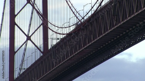 Big red double deck steel bridge