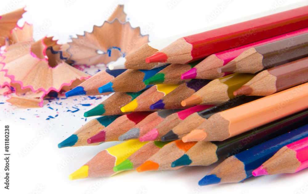 Colour pencils isolated on white background close up Colour pencils isolated on white background close up