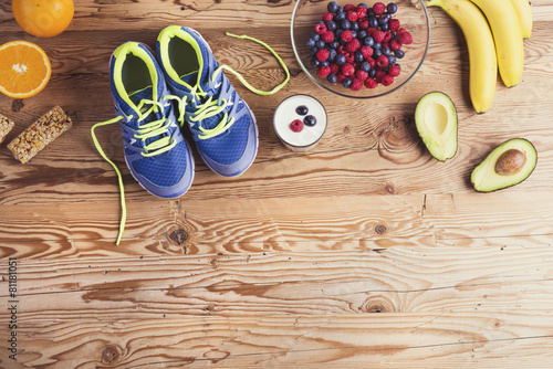 Running shoes and healthy food composition