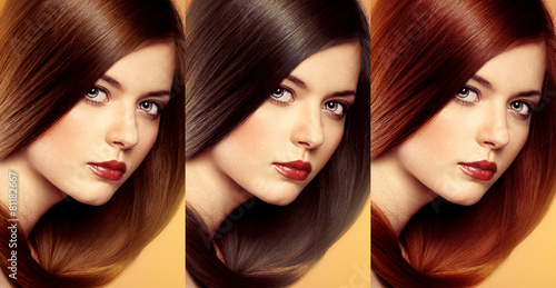 Hair colors and tones. Lovely woman with various hair tints