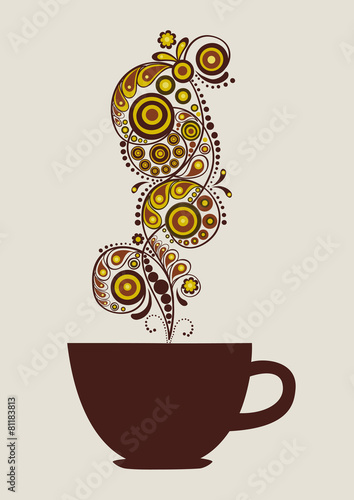 Card with cup and abstract steam