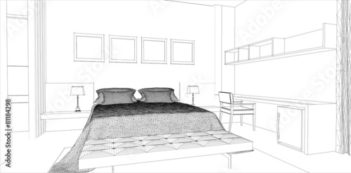 sketch design of bedroom interior ,vector