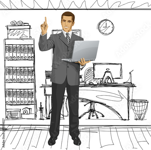 Vector Business Man Shows Something With Finger
