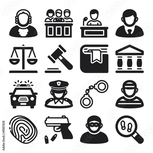 Law flat icons. Black