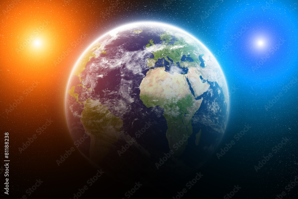 Fototapeta premium Sunrise over planet Earth in space