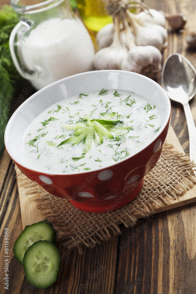 Summer soup with cucumbers, yogurt and fresh herbs Summer soup with cucumbers, yogurt and fresh herbs