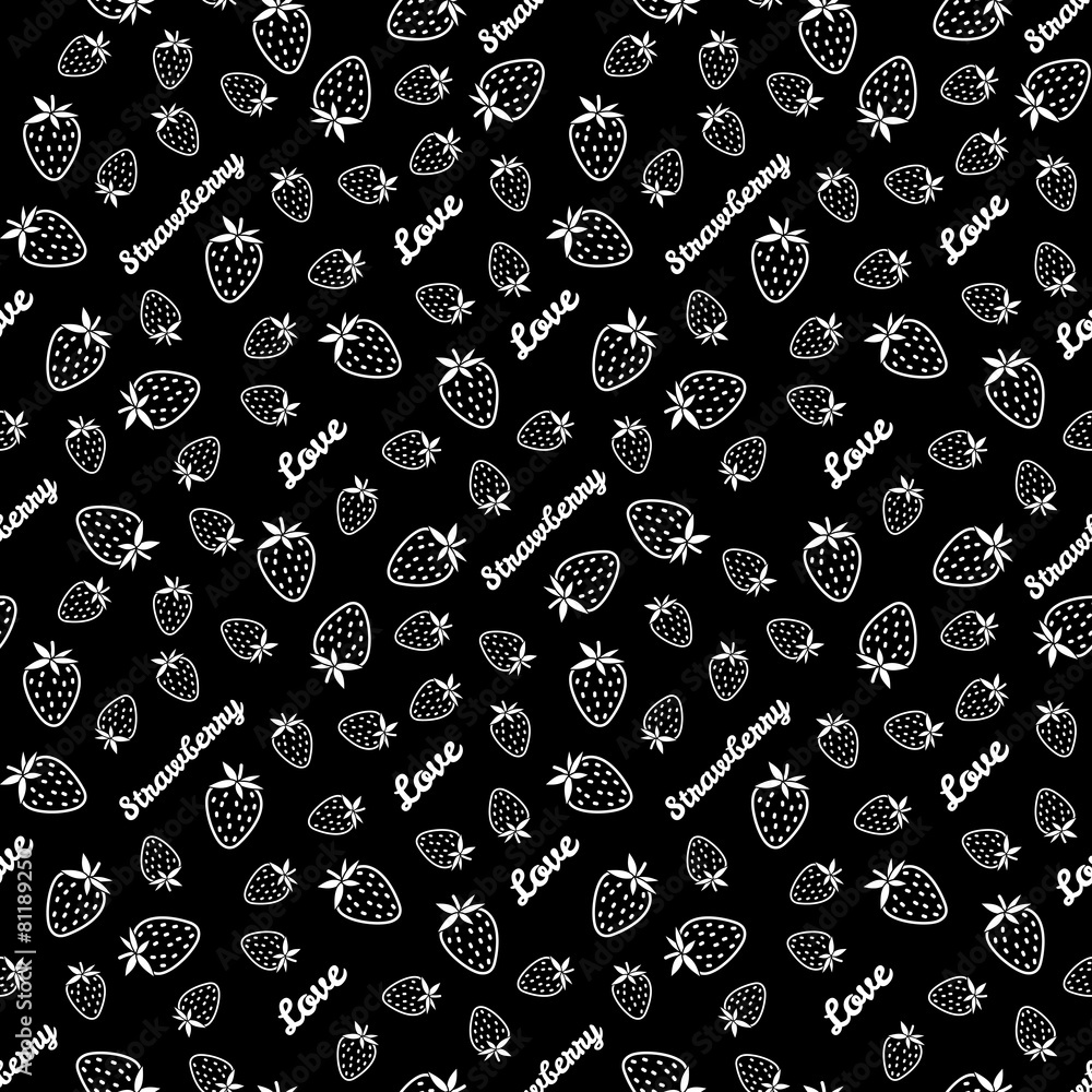 Seamless pattern with scratched Strawberries, summer harvest bac Seamless pattern with scratched Strawberries, summer harvest bac