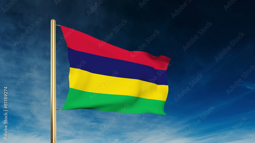 Mauritius flag slider style. Waving in the wind with cloud Mauritius flag slider style. Waving in the wind with cloud