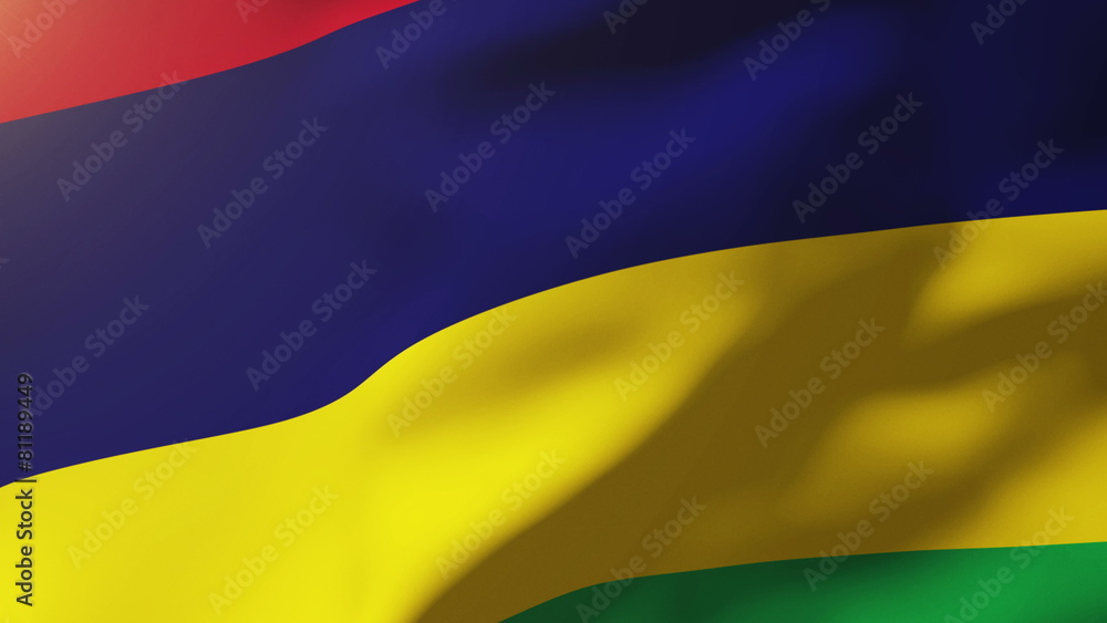 Mauritius flag waving in the wind. Looping sun rises style Mauritius flag waving in the wind. Looping sun rises style