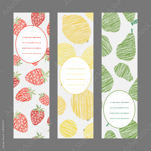 Set of Vertical Fruit Banners. Healthy lifestyle Cards Series.