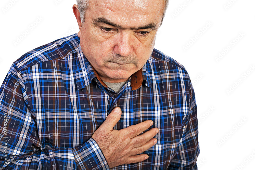 Senior man with chest pain Senior man with chest pain