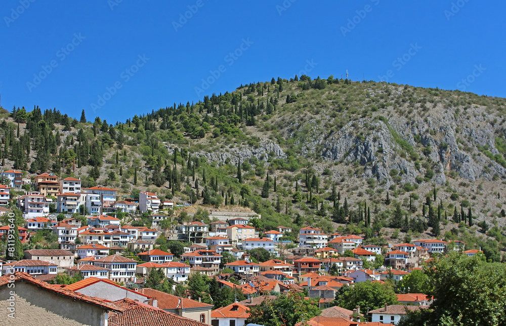 Stone traditional houses in Kastoria city (Epirus, Greece)