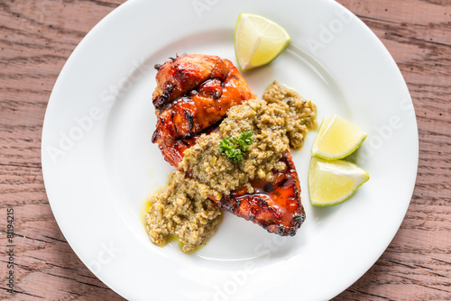 Grilled chicken steak with olive tapenade