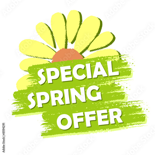 special spring sale with flower, green drawn label