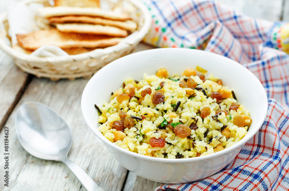 rice, wild rice, chickpeas with raisins and herbs rice, wild rice, chickpeas with raisins and herbs