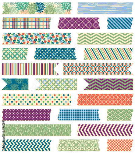 Vector Collection of Cute Patterned Washi Tape Strips in Masculi