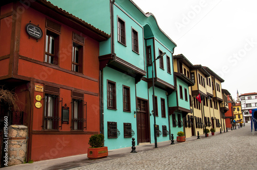 Old historical Turkish Houses and street in Eskisehir photo