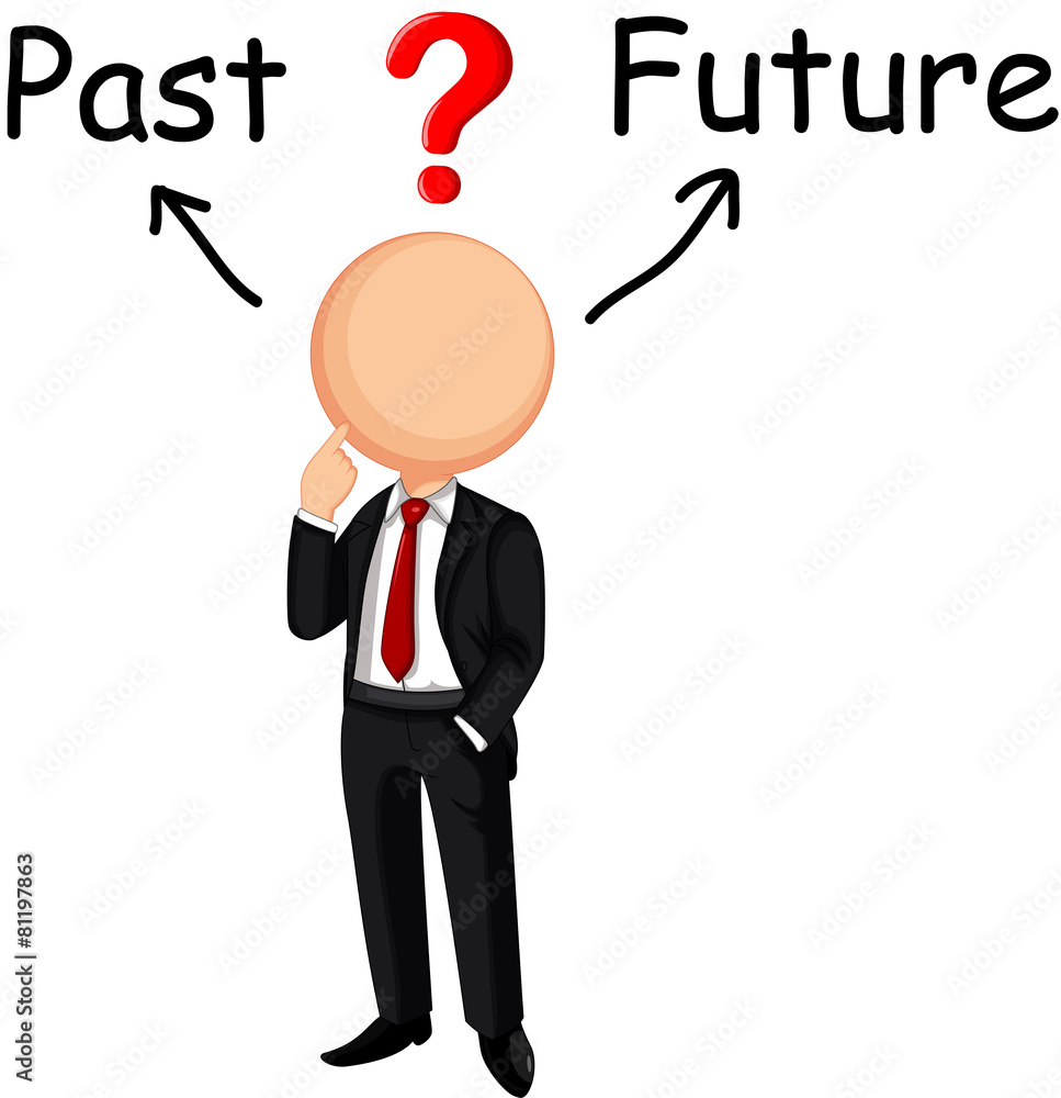 businessman confused choose past or future