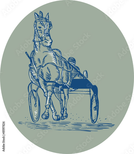 Horse and Jockey Harness Racing Etching