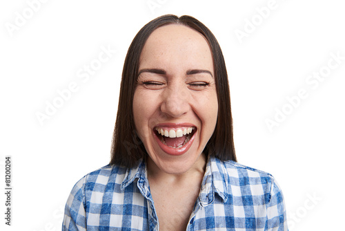 portrait of excited laughing woman