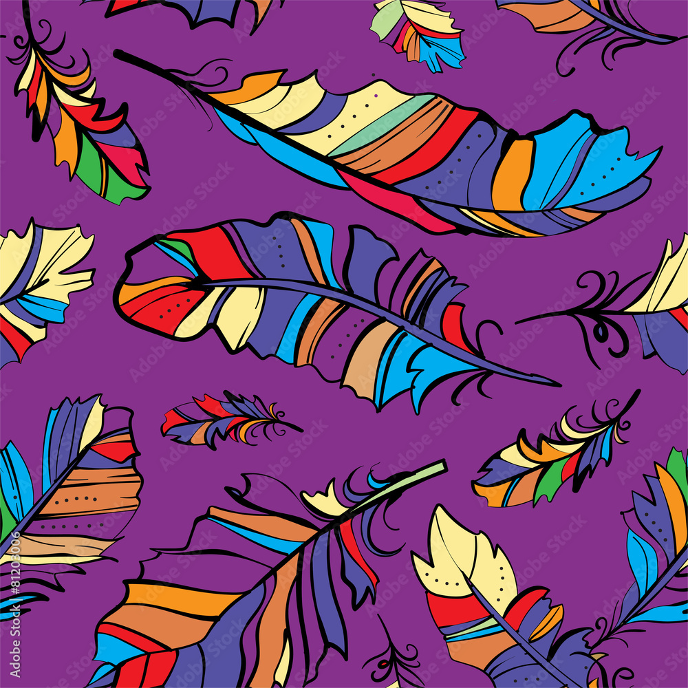 seamless pattern of colored feathers