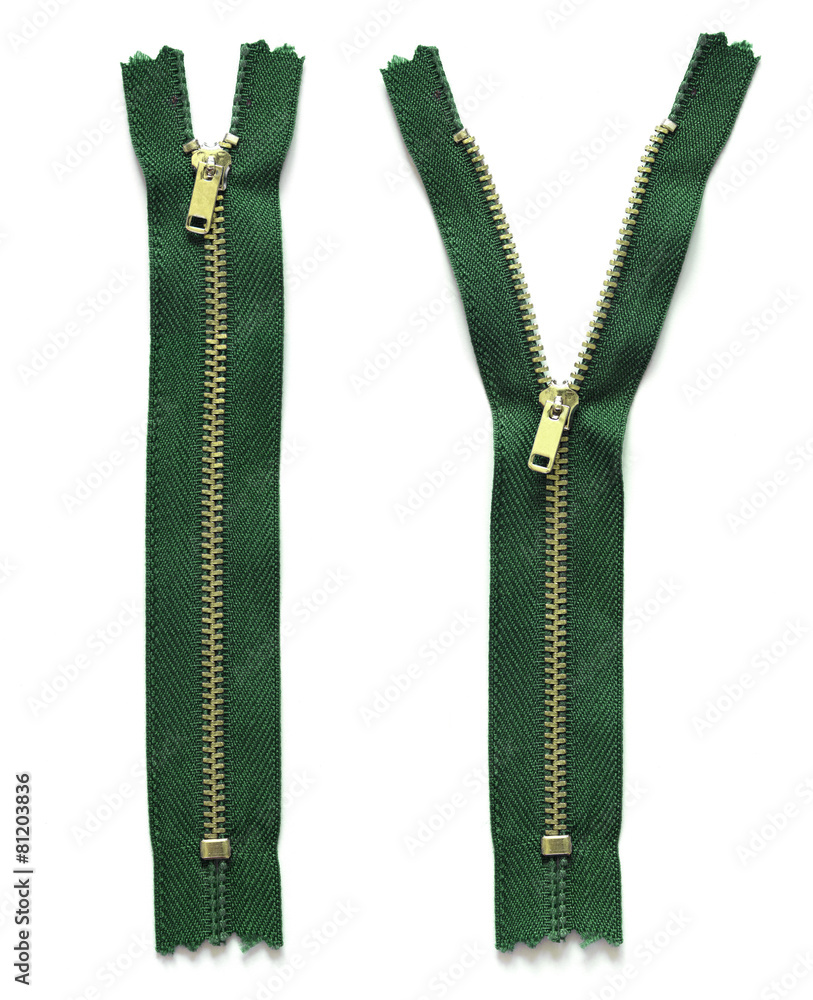 green zipper isolated on white green zipper isolated on white