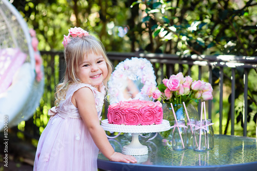 Little girl celebrate Happy Birthday Party outdoor