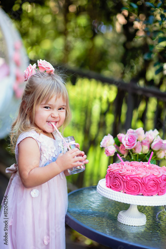 Little girl celebrate Happy Birthday Party outdoor