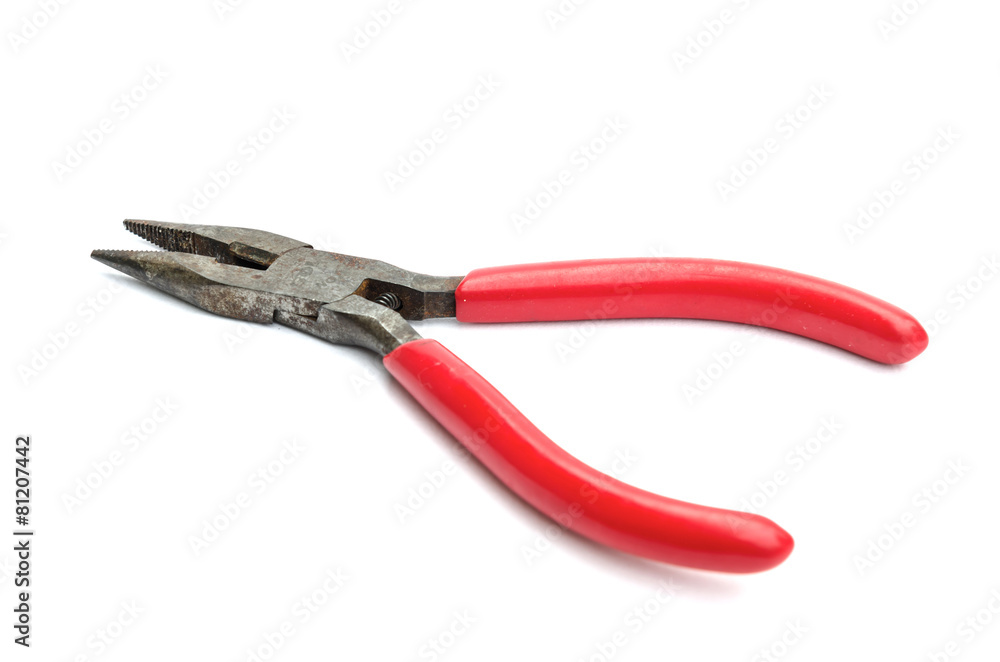 Rusty red pliers tool isolated on white background Rusty red pliers tool isolated on white background