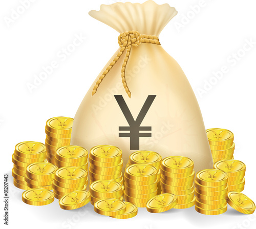 Illustration of gold coin with bag of money