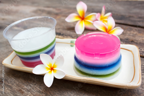 Colorful coconut jelly  thai dessert.