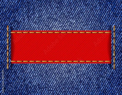 Denim texture with label ribbon. Vector