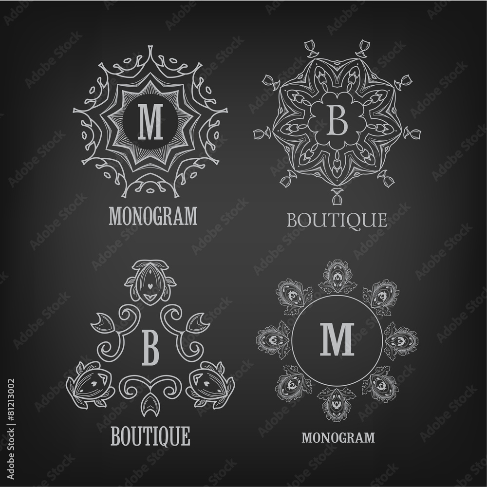 Fototapeta premium Set of luxury, simple and elegant monogram designs templates wit